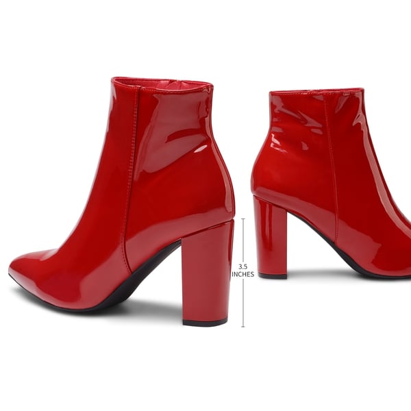Sianna Chunky High Heel Ankle Booties - RED PAT - 4
